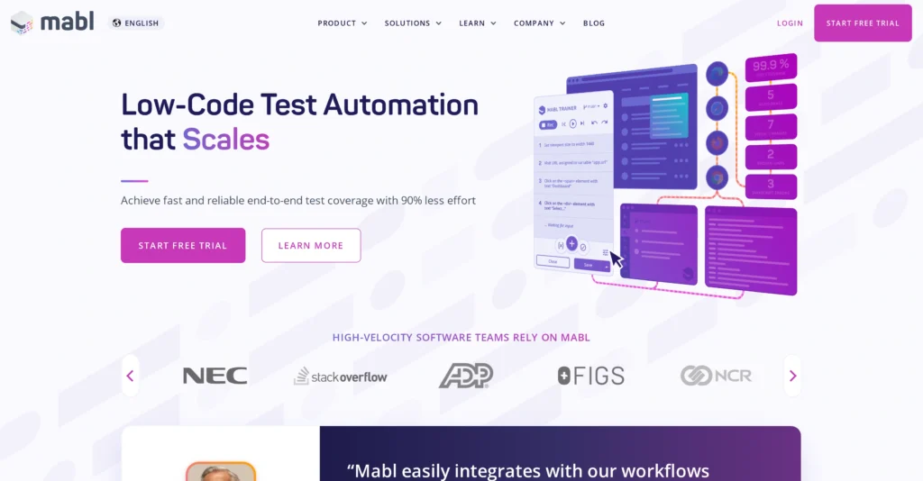 Mabl interface showing homepage