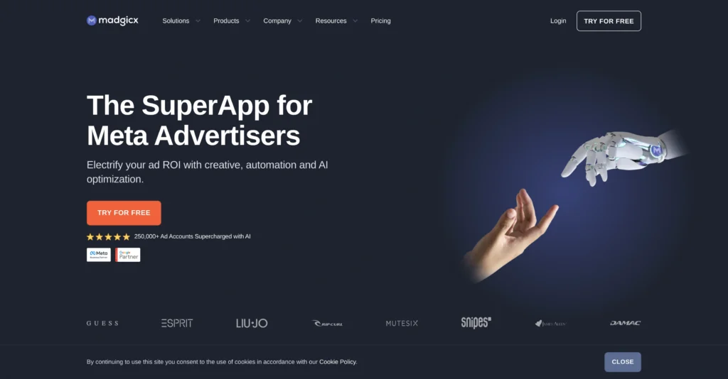 Madgicx interface showing homepage