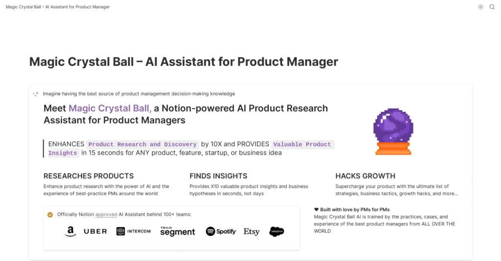 Magic Crystal Ball interface showing homepage