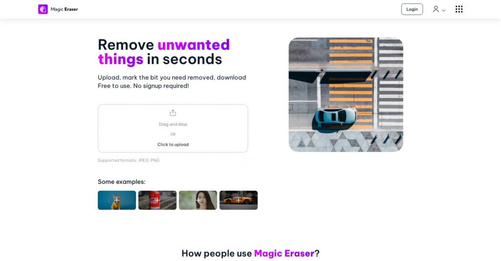 Magic Eraser interface showing homepage