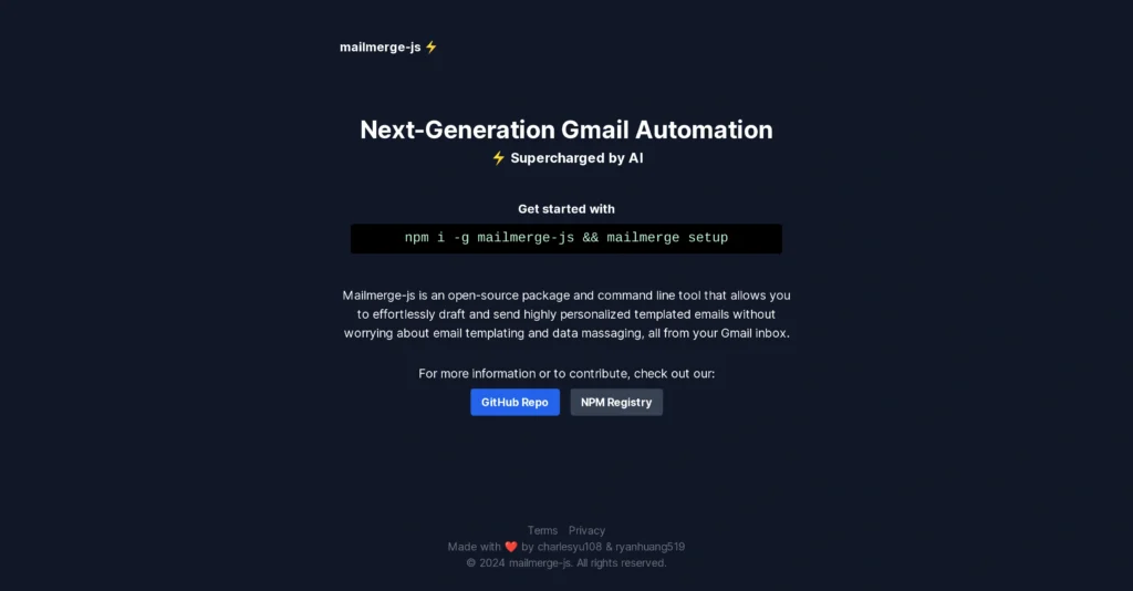 Mailmerge-JS interface showing homepage