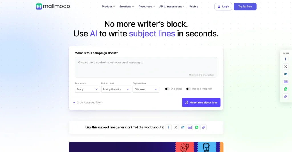Mailmodo interface showing homepage