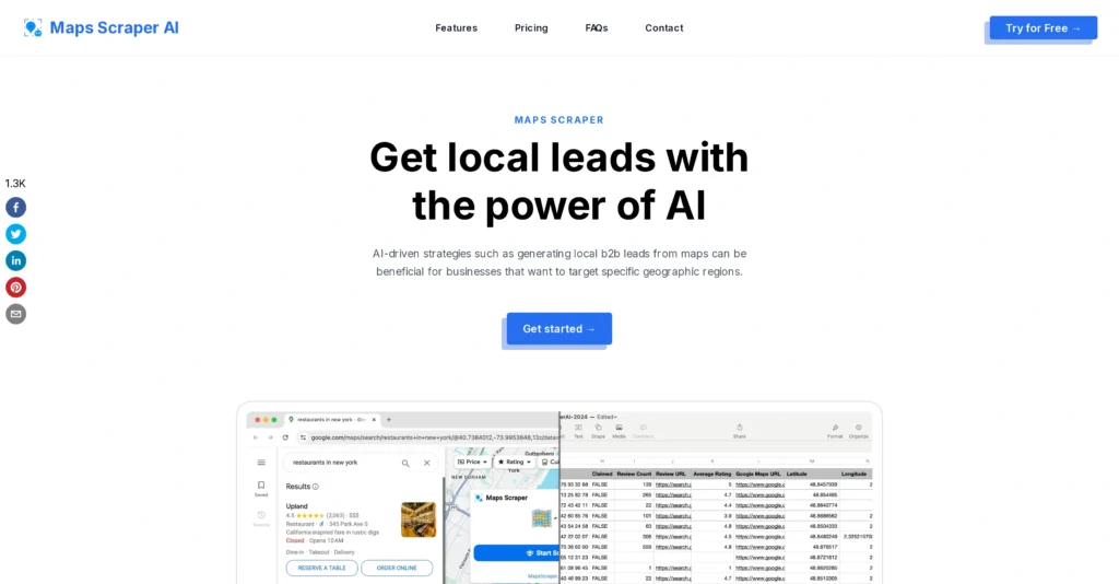 MapsScraperAI interface showing homepage