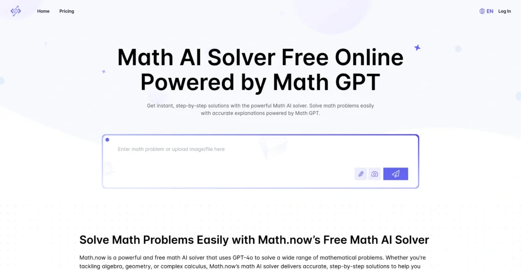 Math.now interface showing homepage