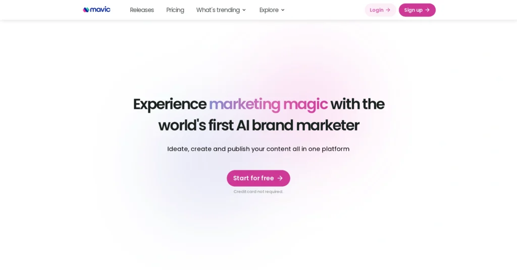 Mavic interface showing homepage