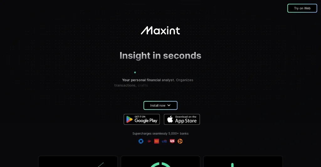 Maxint interface showing homepage