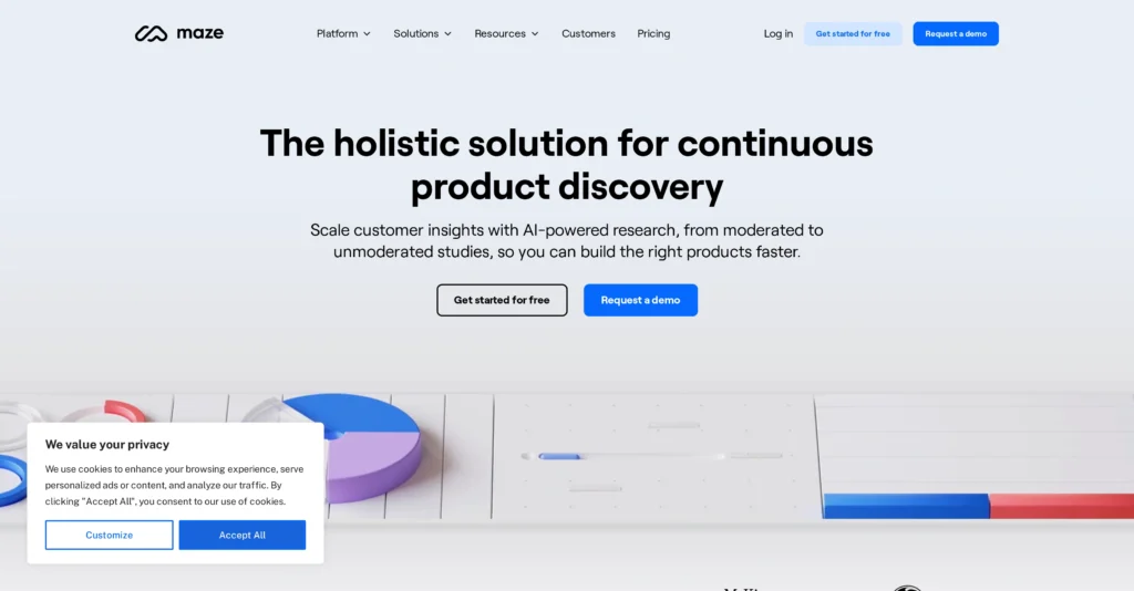 Maze interface showing homepage