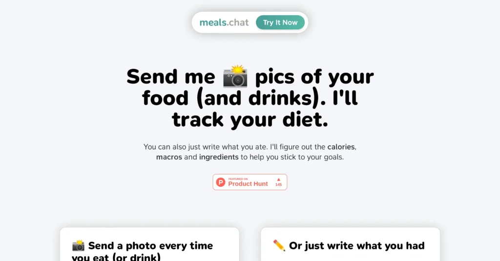 Meals.chat interface showing homepage