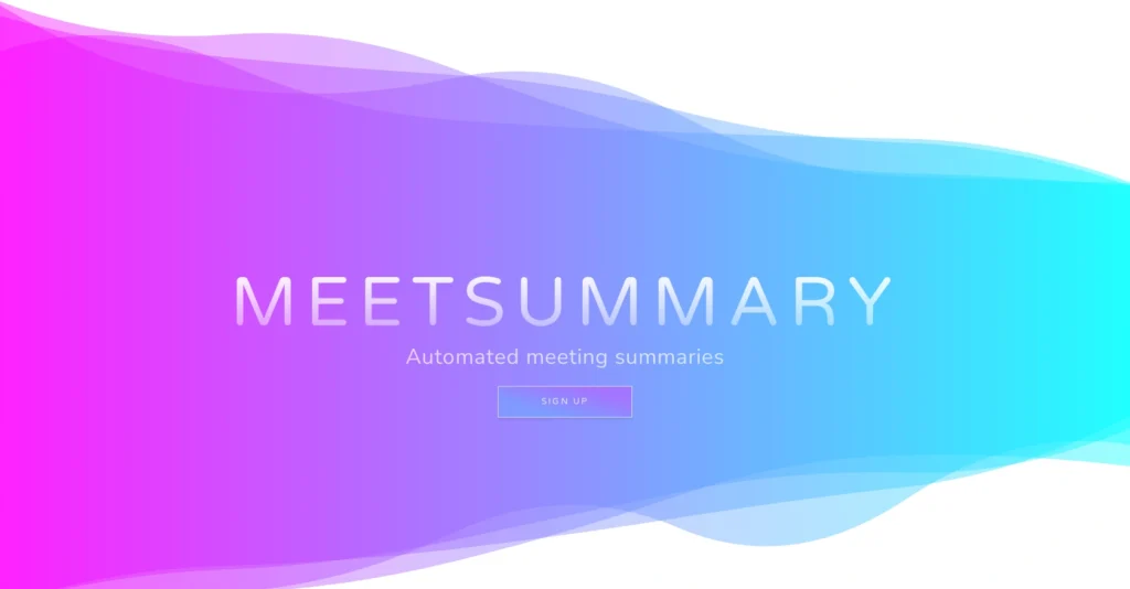 Meetsummary interface showing homepage