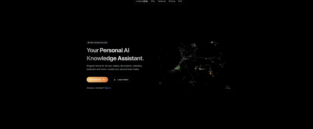 Memable interface showing homepage