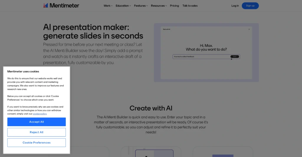 Mentimeter interface showing homepage