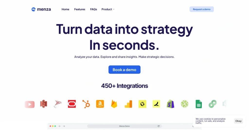 menza interface showing homepage