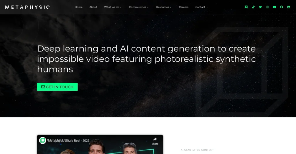 Metaphysic interface showing homepage