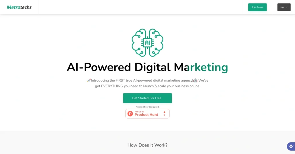 Metrotechs interface showing homepage