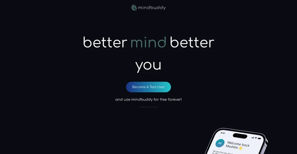 Mindbuddy interface showing homepage