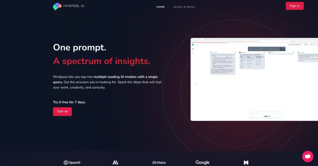 MindpoolAI interface showing homepage
