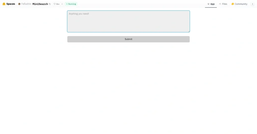MiniSearch interface showing homepage