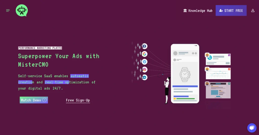 MisterCMO interface showing homepage
