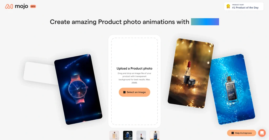 Mojo AI Reveal interface showing homepage