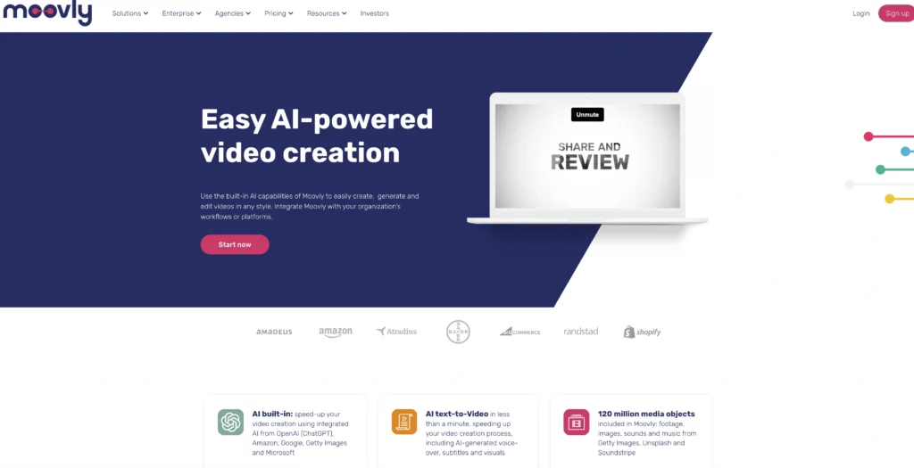 Moovly interface showing homepage