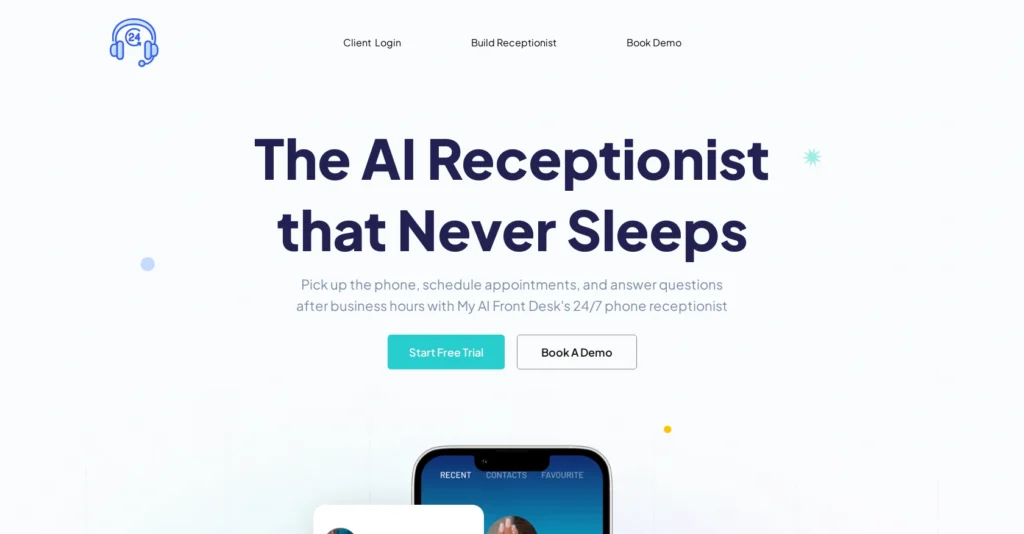 My AI Front Desk interface showing homepage