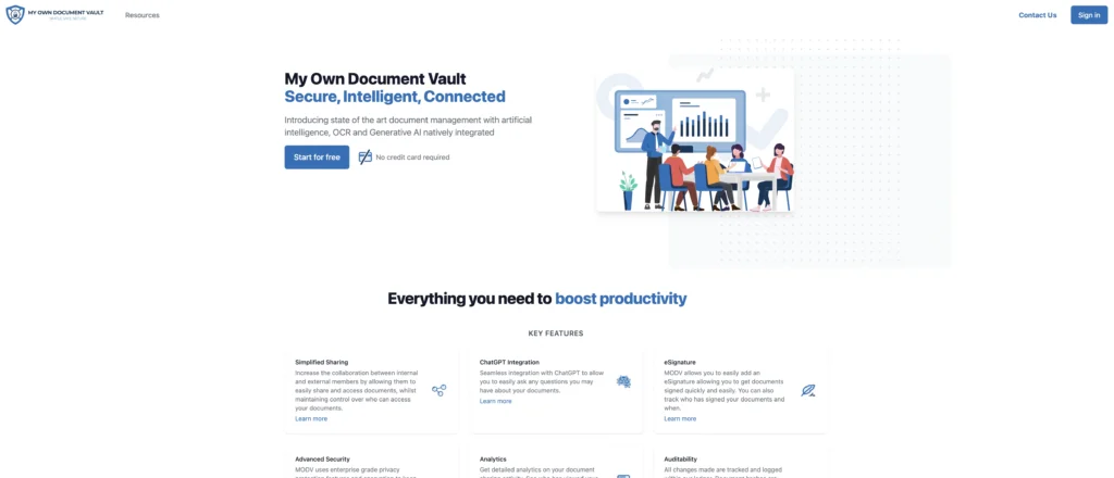 My Own Document Vault interface showing homepage