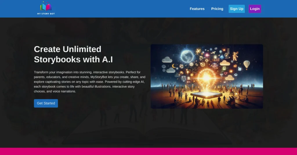 MyStoryBot interface showing homepage