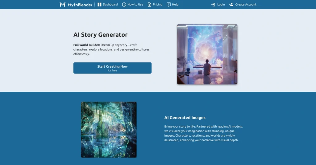 MythBlender interface showing homepage