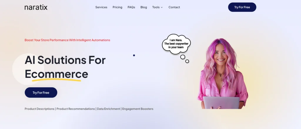 Naratix interface showing homepage
