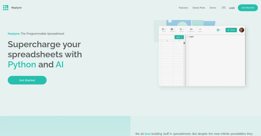 Neptyne interface showing homepage