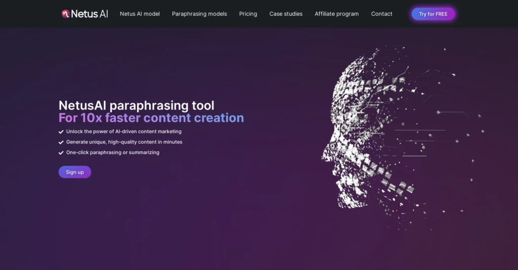 Netus interface showing homepage