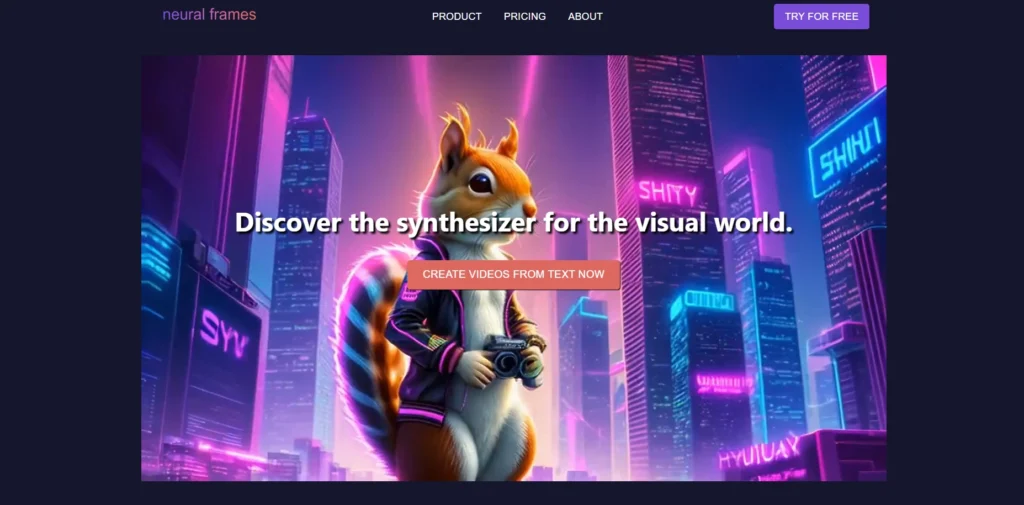 neural frames interface showing homepage