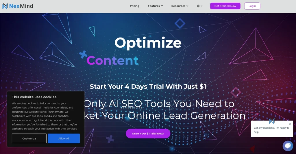 Nexmind interface showing homepage