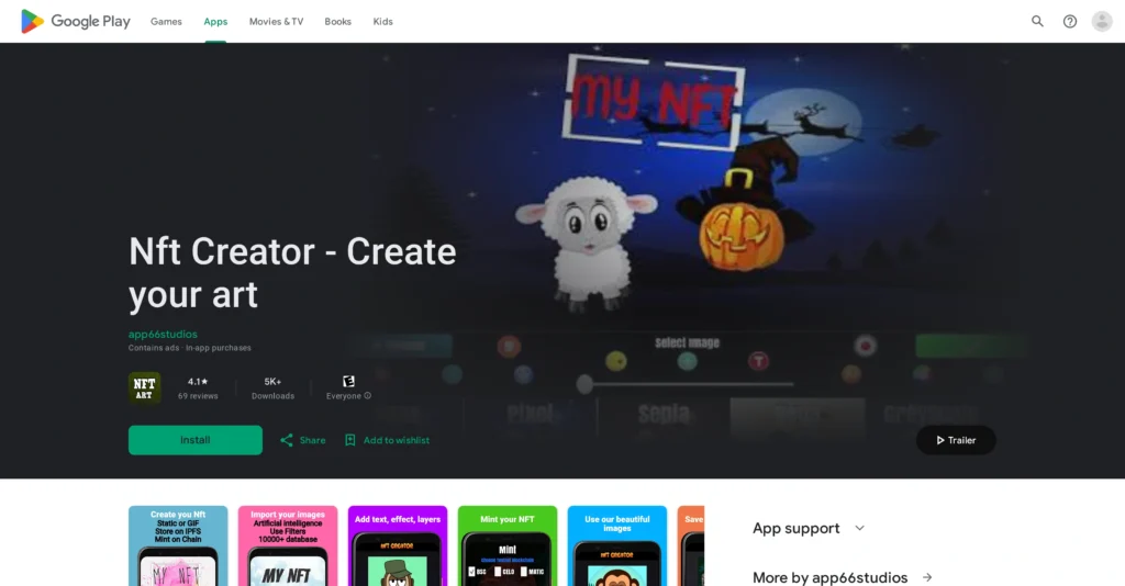 NFT Creator - Create Your Art interface showing homepage