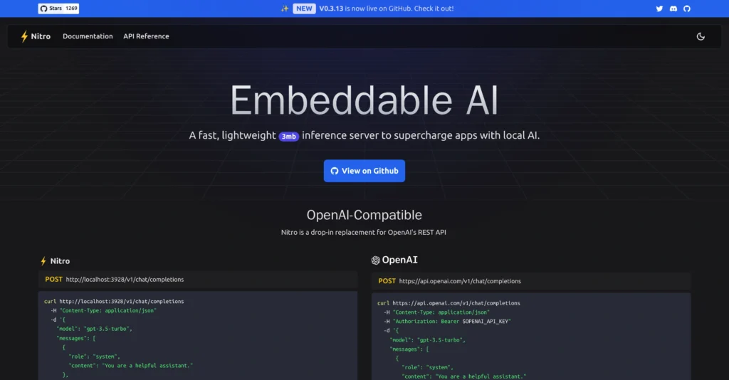 Nitro interface showing homepage