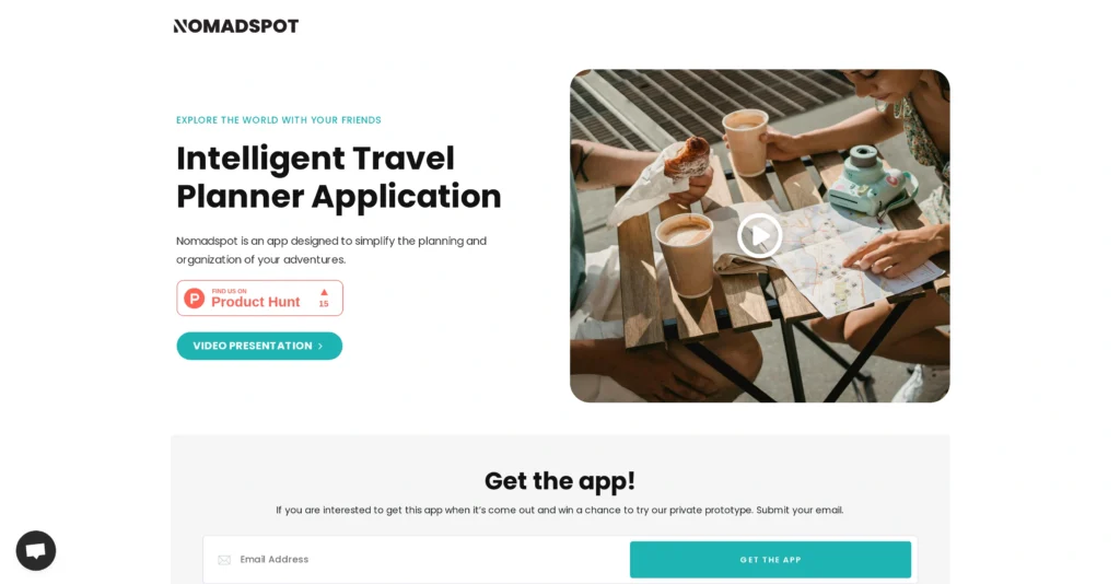 Nomadspot interface showing homepage