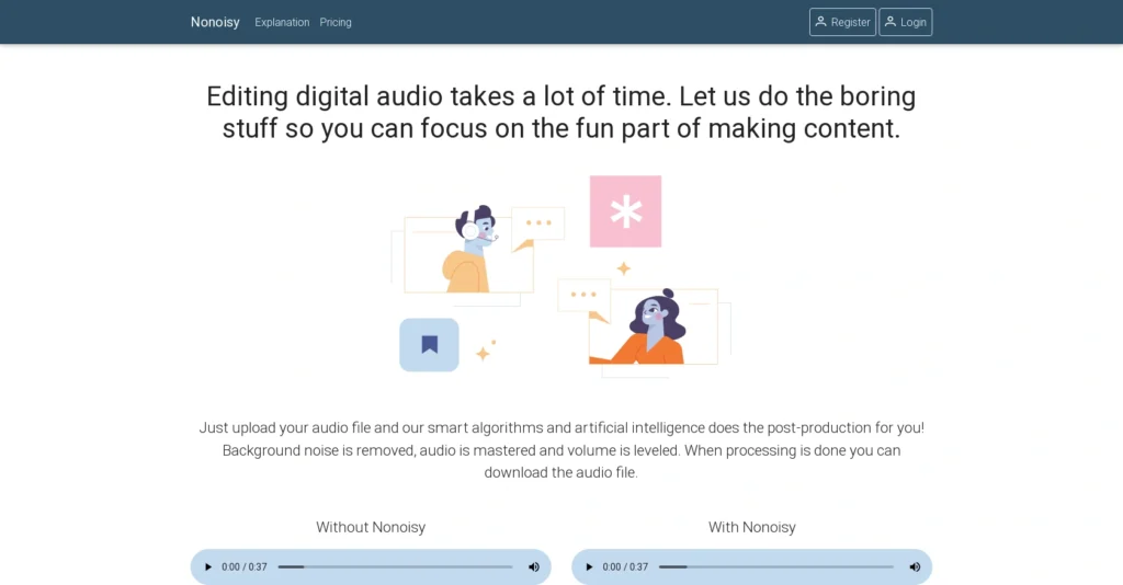 Nonoisy interface showing homepage