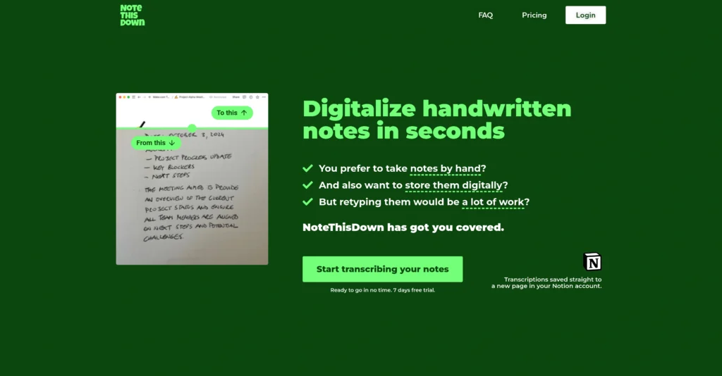 Note This Down interface showing homepage