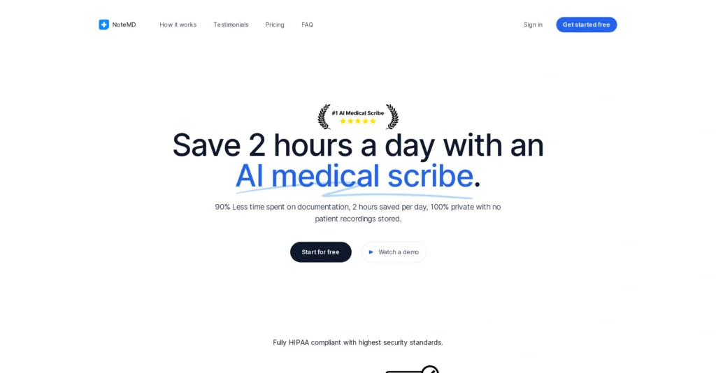 NoteMD interface showing homepage