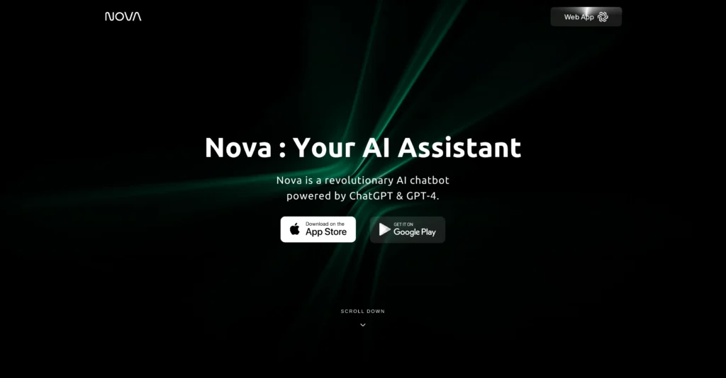 Nova App interface showing homepage