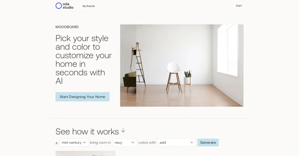 Oda Studio interface showing homepage