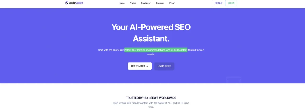 Onpage.ai interface showing homepage