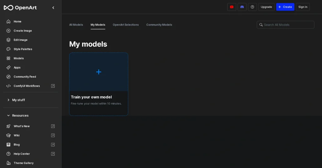 OpenArt interface showing homepage