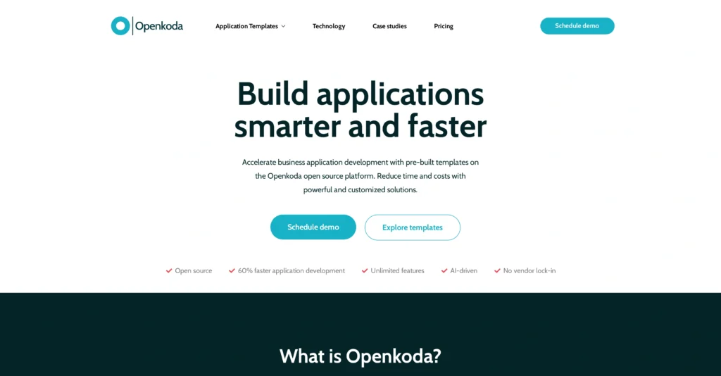 Openkoda interface showing homepage