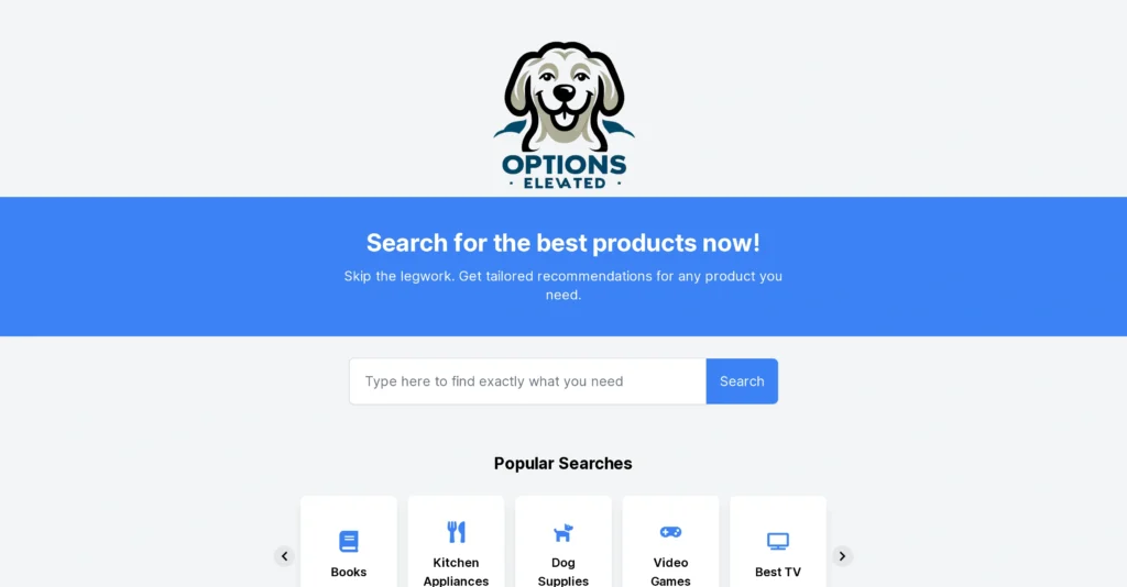 Options Elevated interface showing homepage