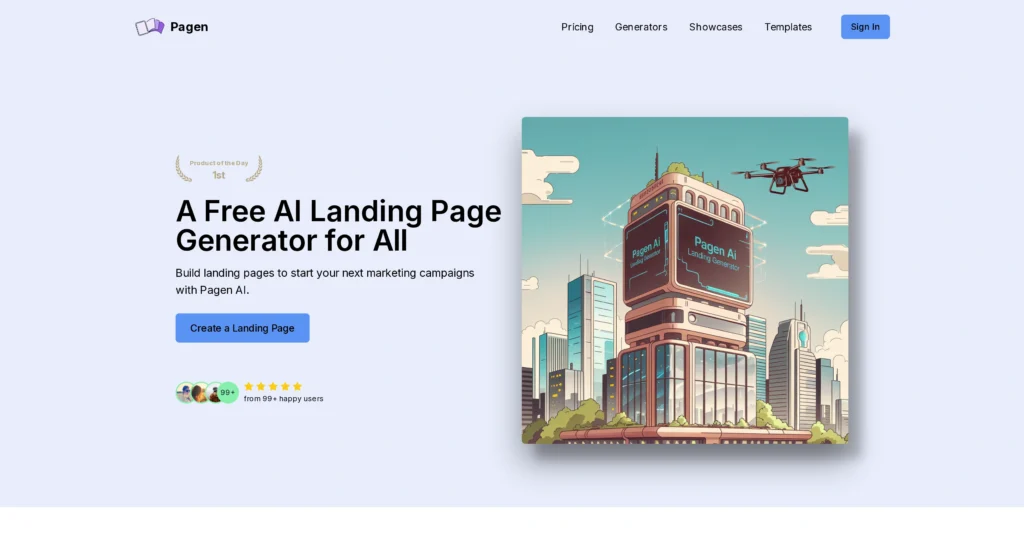 Pagen interface showing homepage