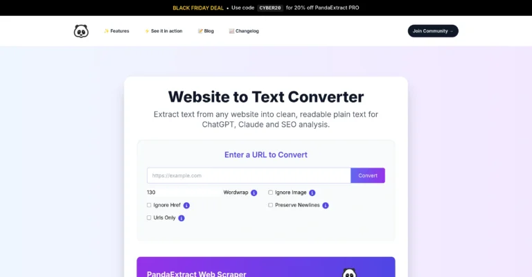 PandaExtract Website to Text Converter