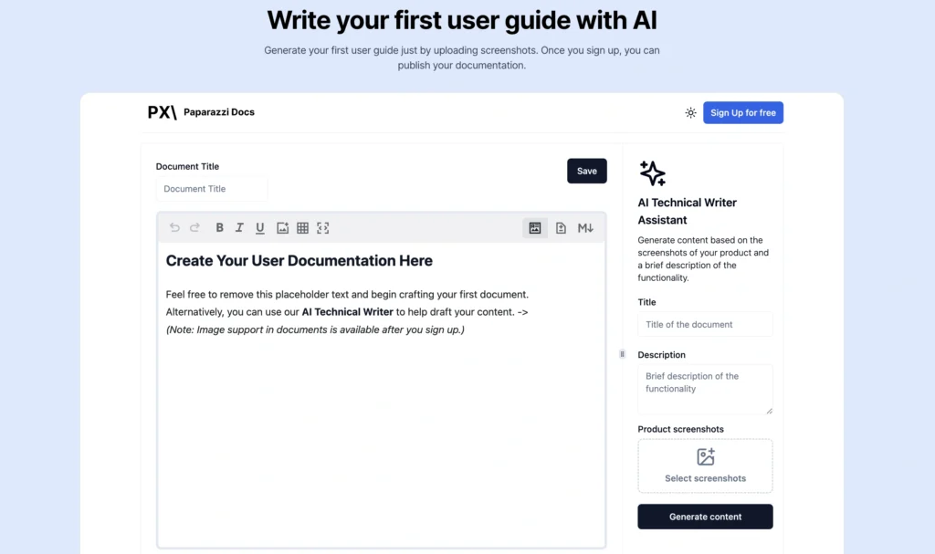 Paparazzi Docs interface showing homepage