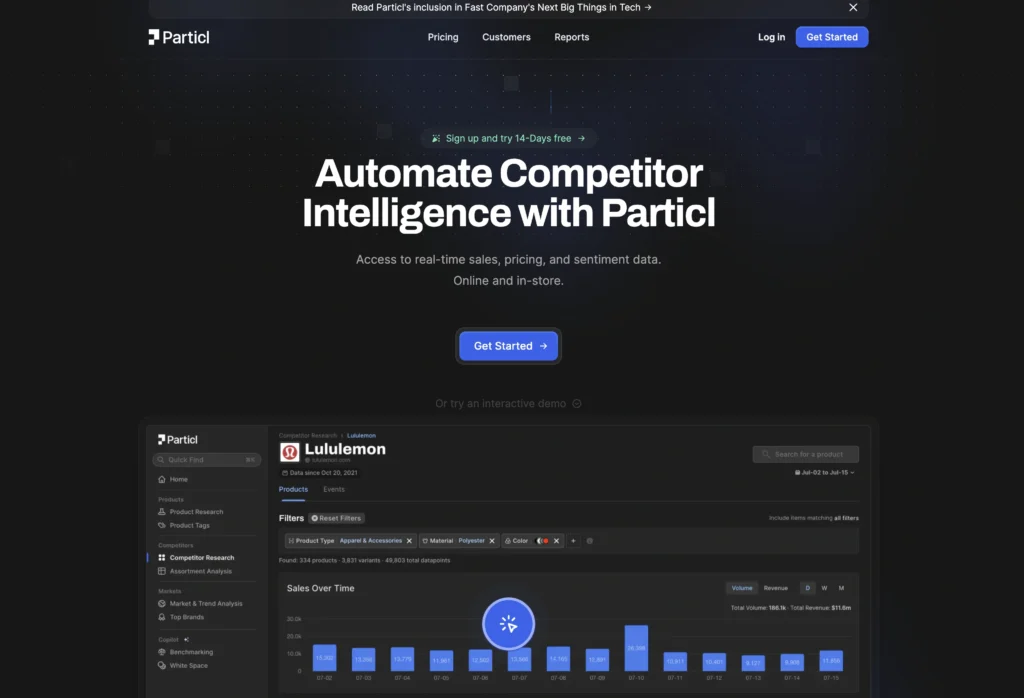 Particl interface showing homepage