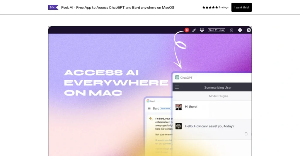 Peek AI interface showing homepage